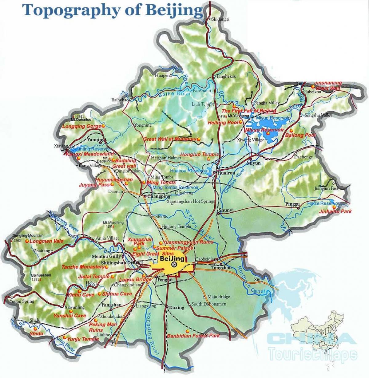 el mapa topográfico de Beijing
