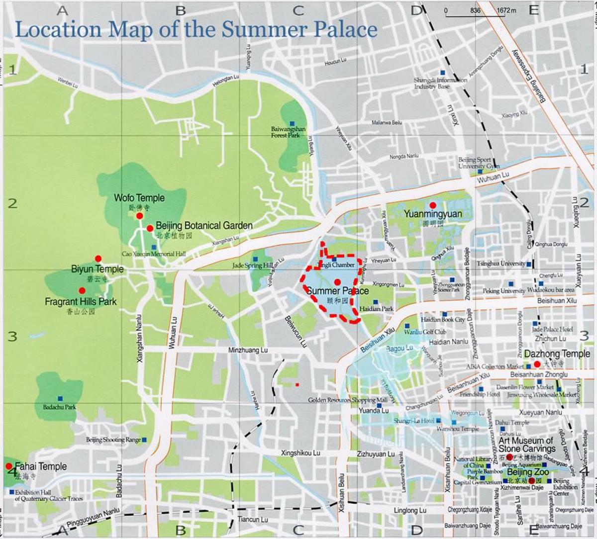 mapa de palacio de verano de Beijing