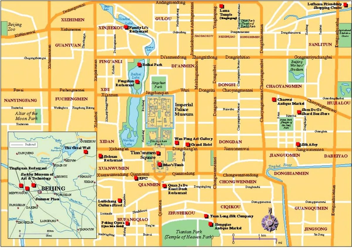 mapa turístico de la ciudad de Beijing